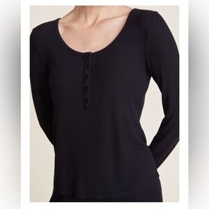 NWT - Barefoot Dreams - Ultra-Soft Rib Long Sleeve Henley Black - Size: XL - 14